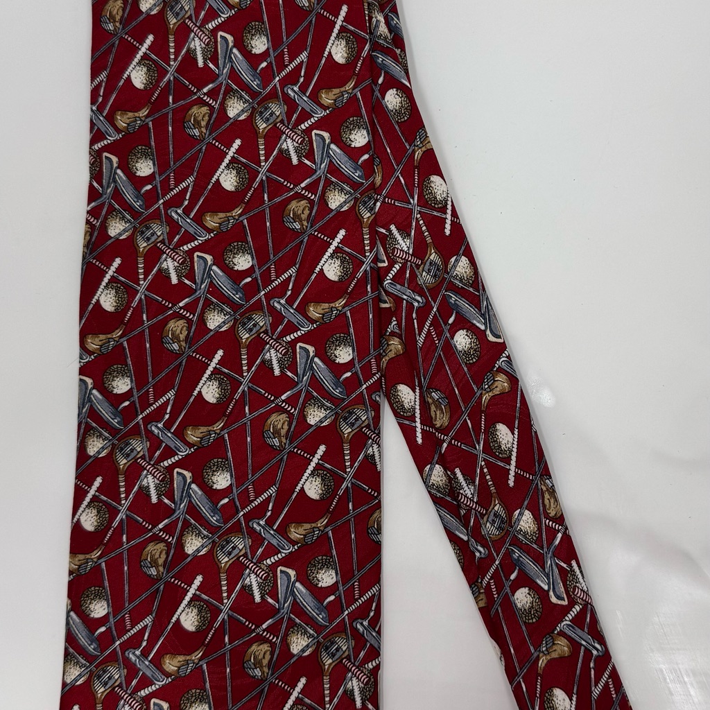 Museum Artifacts Vintage Handmade 100% Silk Tie Men's Red Golf Tie